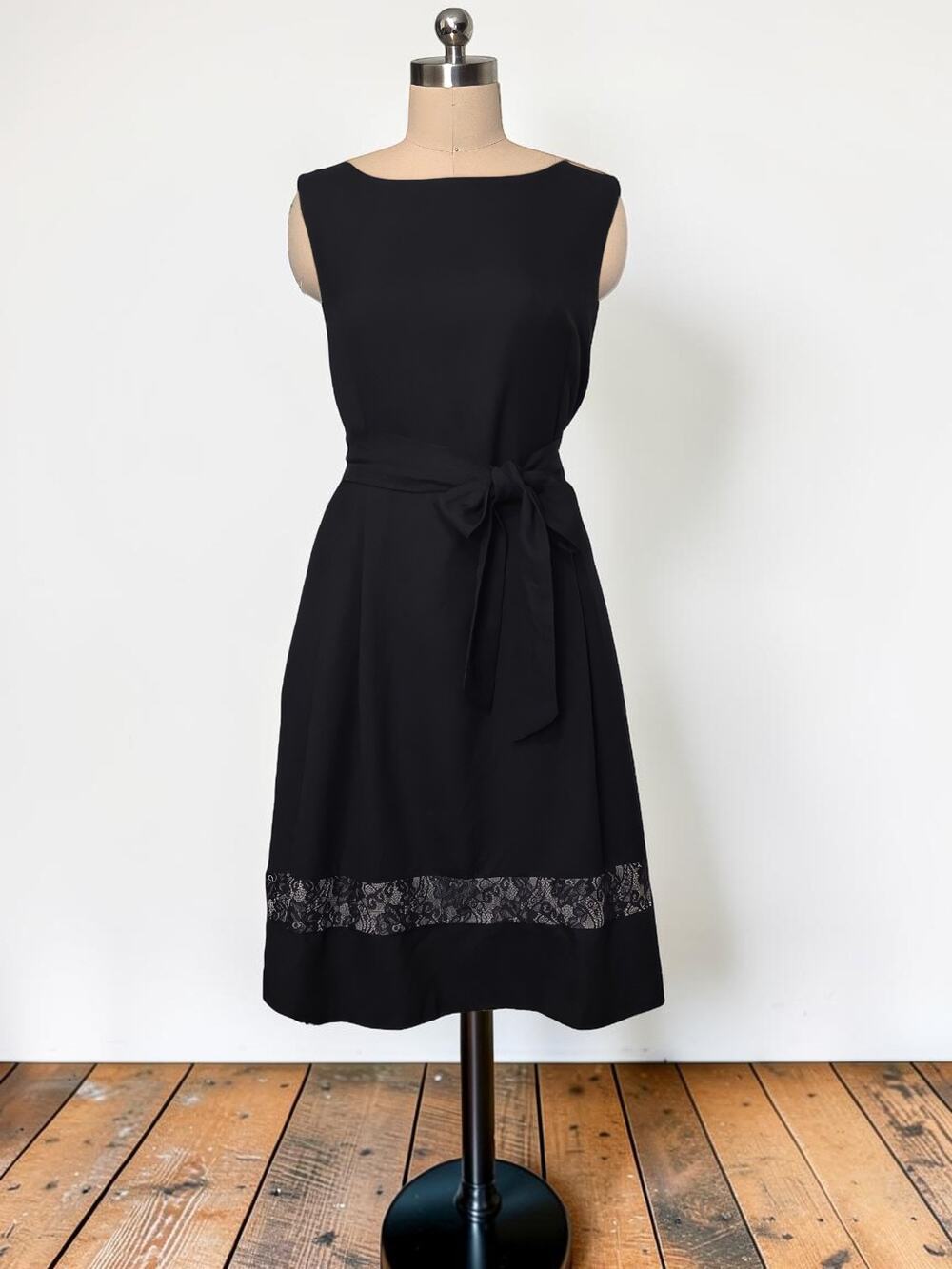 Evan Picone Black Label Black Dress Sleeveless Fit & Flare Lace Detail 16